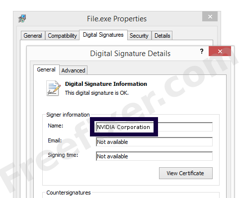 Screenshot of the NVIDIA Corporation certificate